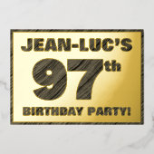 97e Birthday Party — Vette, Faux Hood Grain Text Folie Uitnodiging (Voorkant)