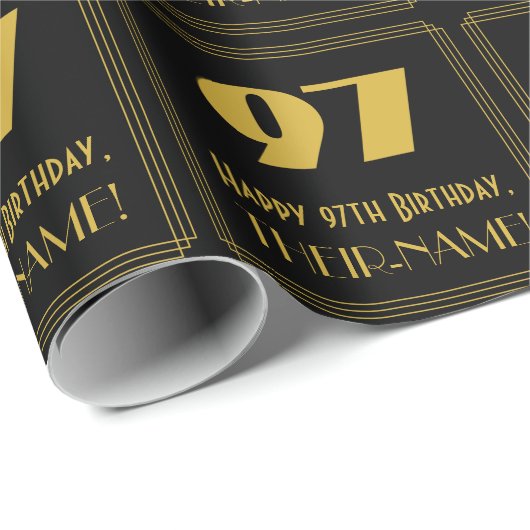 97e verjaardag - Art Deco Geïnspireerde look "97"  Cadeaupapier (Rol Hoek)