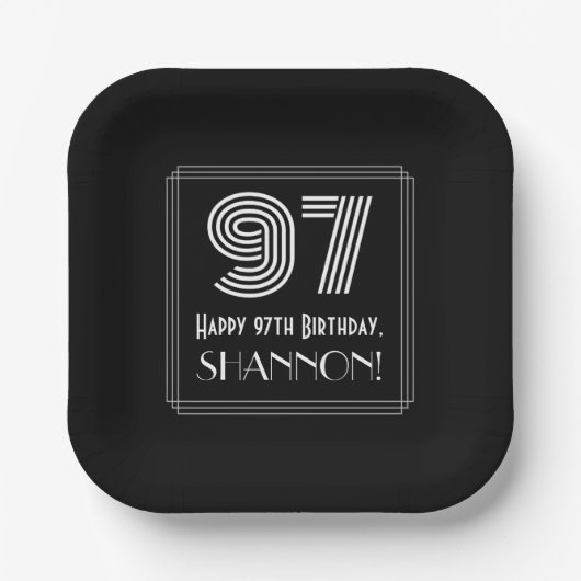 97e verjaardag — Art Deco Geïnspireerde look "97"  Papieren Bordje (Voorkant)
