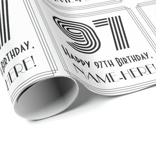 97e verjaardag: Art Deco Geïnspireerde stijl "97"  Cadeaupapier (Rol Hoek)
