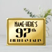 97e verjaardag: Art Deco Kijk "97" en naam Folie Uitnodiging (Staand Voorkant)