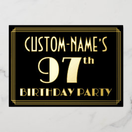 97e verjaardag: Art Deco Kijk "97", met naam Folie Uitnodiging