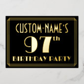 97e verjaardag: Art Deco Kijk "97", met naam Folie Uitnodiging (Voorkant)