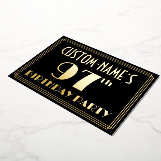 97e verjaardag: Art Deco Kijk "97", met naam Folie Uitnodiging (Gedraaid)