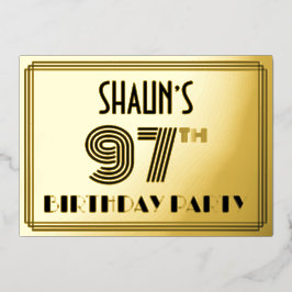 97e verjaardag — Art Deco Style "97" en naam Folie Uitnodiging
