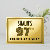 97e verjaardag — Art Deco Style "97" en naam Folie Uitnodiging (Staand Voorkant)