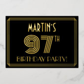 97e verjaardag — Art Deco Style "97" + Naam Folie Uitnodiging (Voorkant)