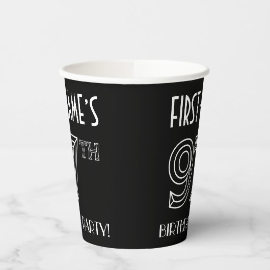 97e verjaardag: Art Deco Style + aangepaste naam Papieren Bekers (Links)