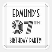 97e verjaardag: Art Deco Style + aangepaste naam Vierkante Sticker (Voorkant)