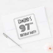 97e verjaardag: Art Deco Style + aangepaste naam Vierkante Sticker (Envelop)