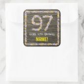 97e verjaardag: Bloemennummer, Faux Wood Look, Naa Vierkante Sticker (Tas)