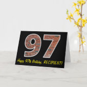 97e verjaardag - Brick Wall Pattern "97" met naam Kaart (Gele Bloem)
