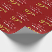 97e verjaardag: Elegant, rood, Faux Gold look Cadeaupapier (Hoek)