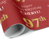 97e verjaardag: Elegant, rood, Faux Gold look Cadeaupapier (Rol Hoek)