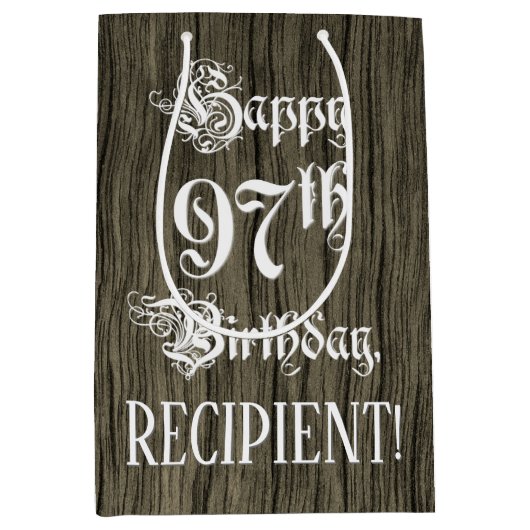 97e verjaardag: Fancy, Faux Wood Kijk + Aangepaste Medium Cadeauzakje (Voorkant)