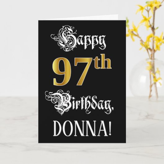 97e verjaardag — Fancy script; Faux Gold Kijk; naa Kaart (Gele Bloem)