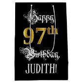 97e verjaardag ~ Fancy script; Faux Gold look; naa Medium Cadeauzakje (Achterkant)