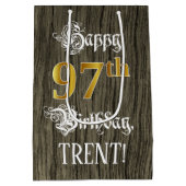 97e verjaardag: Faux Gold look & Faux Wood Pattern Medium Cadeauzakje (Achterkant)