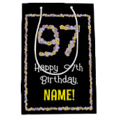 97e verjaardag: Floral Flowers Number, Custom Name Medium Cadeauzakje (Voorkant)