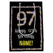 97e verjaardag: Floral Flowers Number, Custom Name Medium Cadeauzakje (Achterkant)