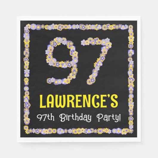 97e verjaardag: Floral Flowers Number, Custom Name Servet (Voorkant)