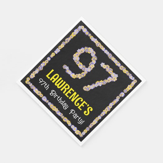 97e verjaardag: Floral Flowers Number, Custom Name Servet (Hoek)