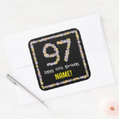 97e verjaardag: Floral Flowers Number, Custom Name Vierkante Sticker (Envelop)