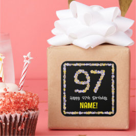 97e verjaardag: Floral Flowers Number, Custom Name Vierkante Sticker