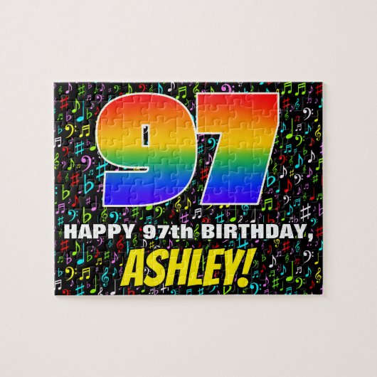 97e verjaardag — Fun, Colorful Music Symbols & "97 Legpuzzel (Horizontaal)