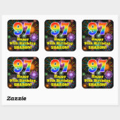 97e verjaardag: Fun Fireworks Kijk, regenboog # 97 Vierkante Sticker (Vel)