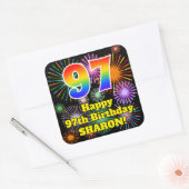 97e verjaardag: Fun Fireworks Kijk, regenboog # 97 Vierkante Sticker (Envelop)