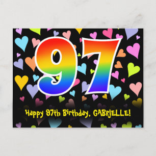 97e Verjaardag: Fun Hearts Patroon, Regenboog 97 Briefkaart