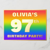 97e verjaardag: Fun, kleurrijk regenboogpatroon Folie Uitnodiging (Voorkant)
