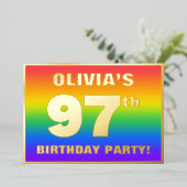 97e verjaardag: Fun, kleurrijk regenboogpatroon Folie Uitnodiging (Staand Voorkant)