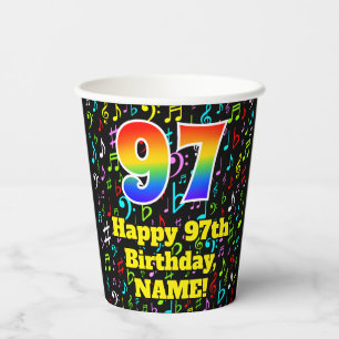 97e verjaardag: Fun Muzieknoten Pattern, Rainbow 9 Papieren Bekers