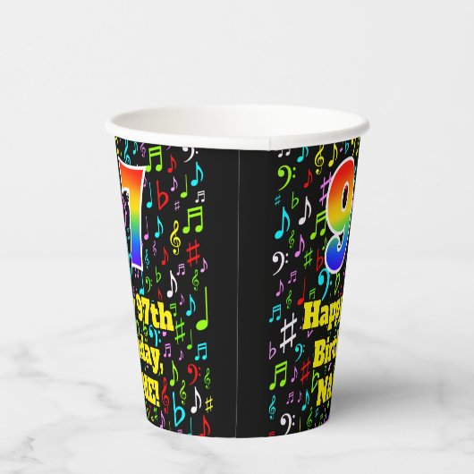 97e verjaardag: Fun Muzieknoten Pattern, Rainbow 9 Papieren Bekers (Rechts)