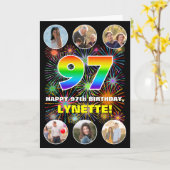 97e verjaardag: Fun Rainbow #, aangepaste naam & f Kaart (Gele Bloem)