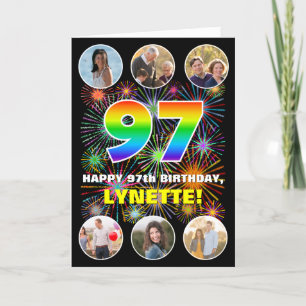 97e verjaardag: Fun Rainbow #, aangepaste naam & f Kaart