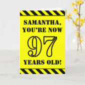 97e verjaardag: Fun Stencil Style Text, Custom Nam Kaart (Gele Bloem)