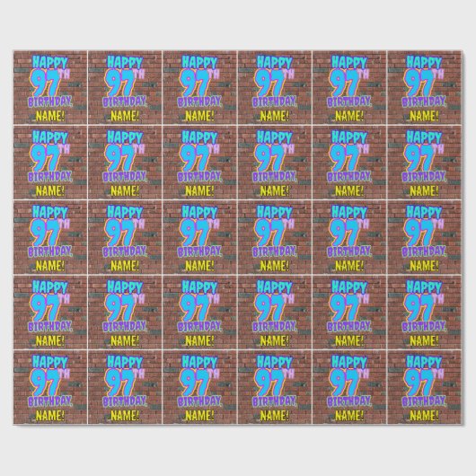 97e verjaardag: Fun, Urban Graffiti geïnspireerd K Cadeaupapier (Vlak)