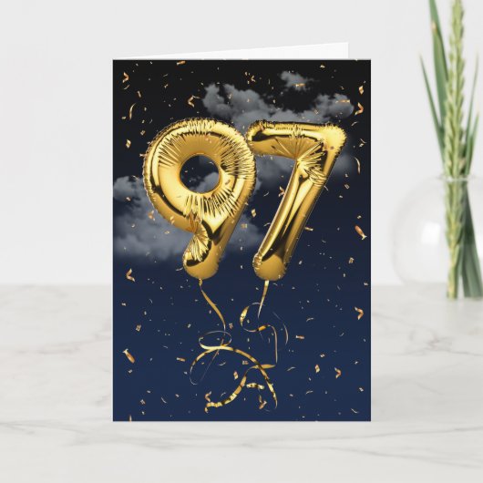 97e verjaardag Gold Mylar ballon en Confetti Card Kaart (Voorkant)