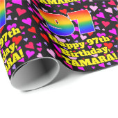 97e verjaardag: Heatpatroon liefhebbend, regenboog Cadeaupapier (Rol Hoek)