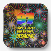 97e verjaardag: Kleurrijk, gevierd vuurwerk Papieren Bordje (Voorkant)