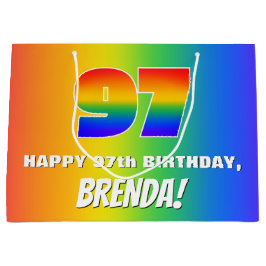97e Verjaardag: Kleurrijk, Leuke Regenboog Patroon Groot Cadeauzakje