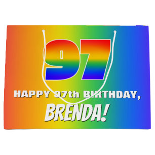 97e Verjaardag: Kleurrijk, Leuke Regenboog Patroon Groot Cadeauzakje