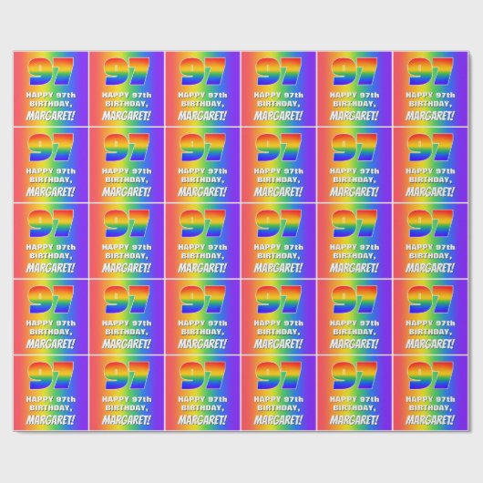 97e verjaardag: kleurrijk, vun regenboogpatroon #  cadeaupapier (Vlak)