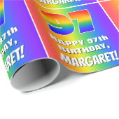 97e verjaardag: kleurrijk, vun regenboogpatroon #  cadeaupapier (Rol Hoek)