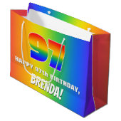 97e verjaardag: kleurrijk, vun regenboogpatroon #  groot cadeauzakje (Voorkant Gekanteld)