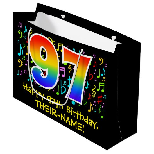97e verjaardag - Kleurrijke muzieksymbolen, Rainbo Groot Cadeauzakje (Voorkant Gekanteld)