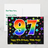 97e verjaardag: leuk sterrenpatroon, regenboog 97, briefkaart (Voorkant / Achterkant)